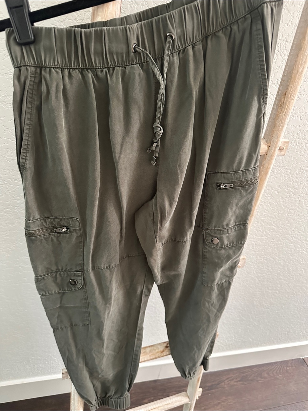 Women's Olive Cargo Jogger Pants - Drawstring Waist